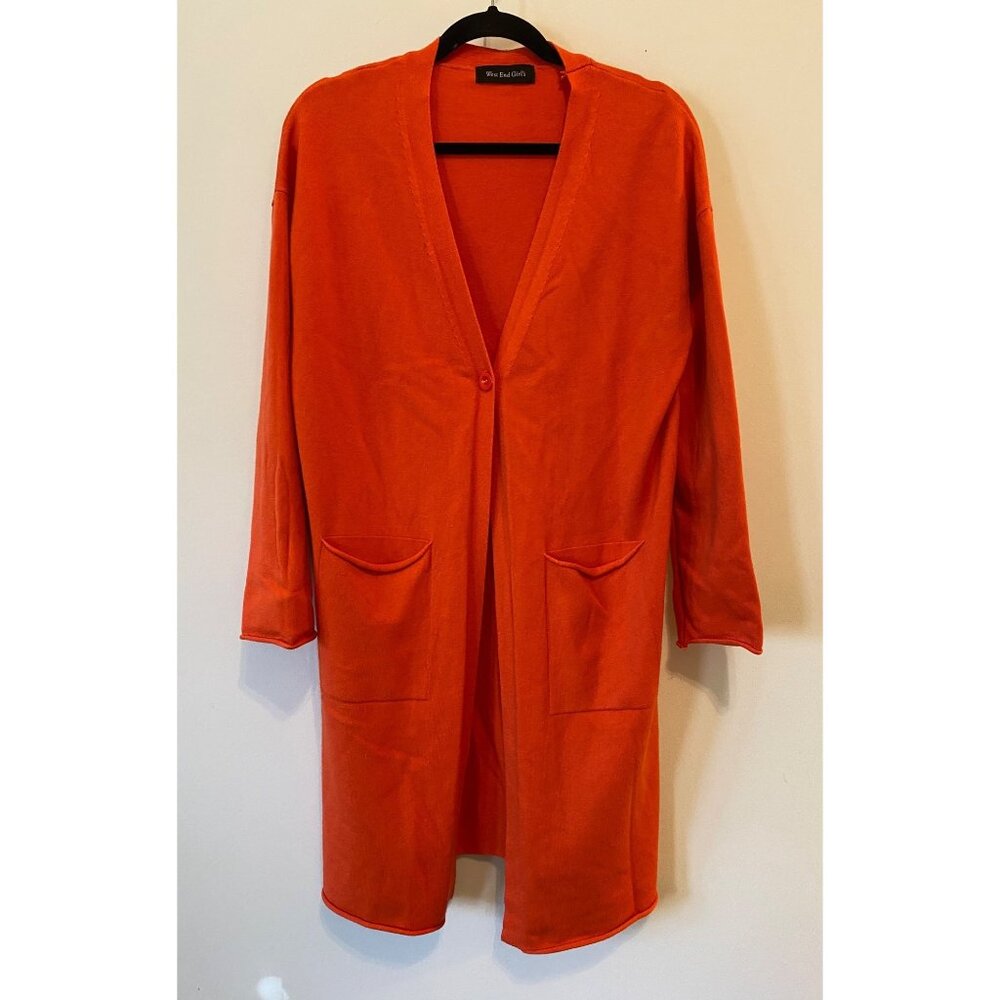 West End Girls Orange Open-Front Cardigan Midi 35" Long  With Pockets Small